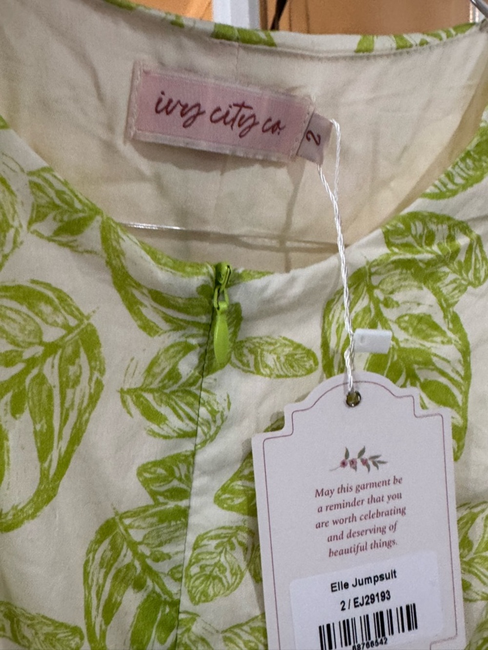 🤍 🍋‍🟩Ivy City Co Green Leaf‎ Print Jumpsuit Romper Playsuit Printed Summer - Picture 4 of 6